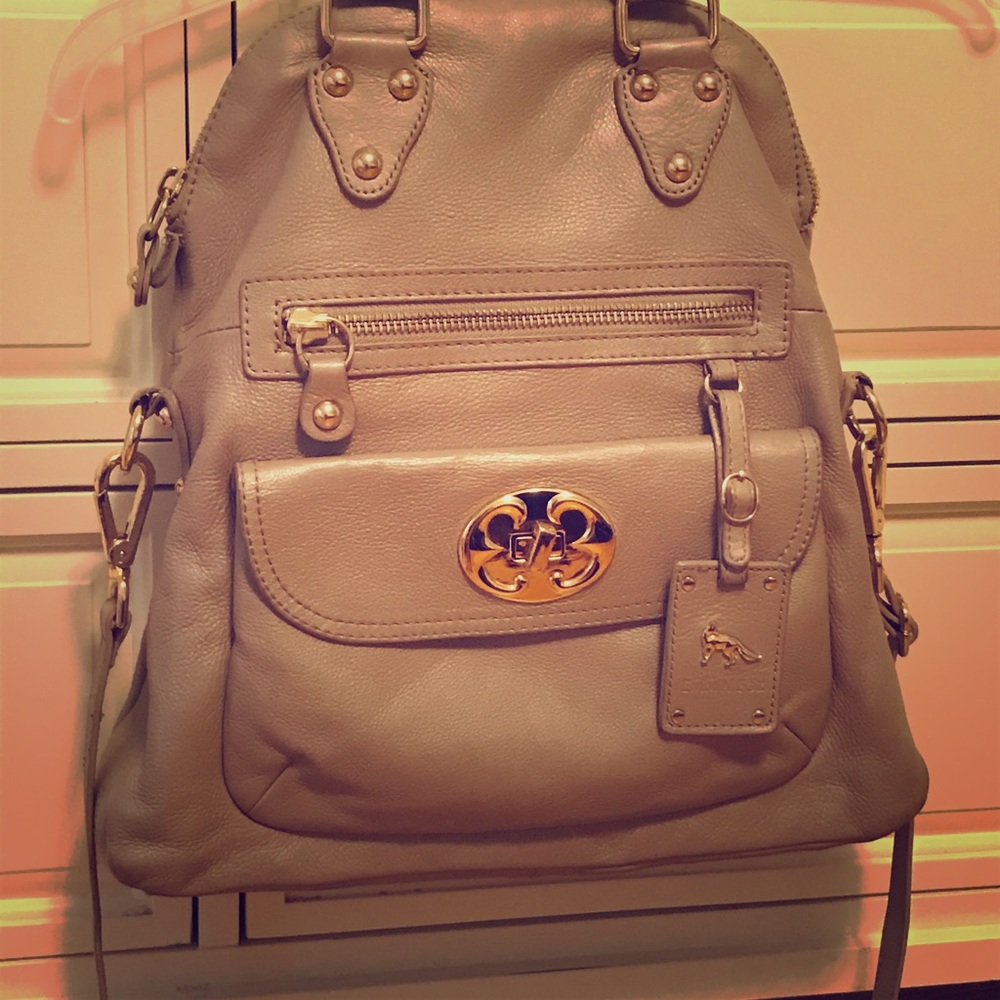 EMMA FOX Champagne Leather Gold Satchel Crossbody